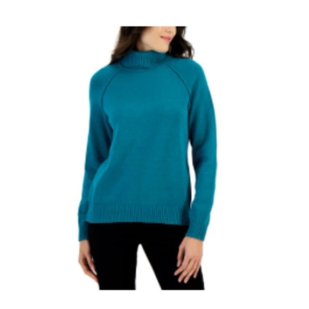 Karen Scott Teal Cowl Neck Sweater